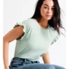 Organic Cotton Frill Sleeve T-Shirt In Sage