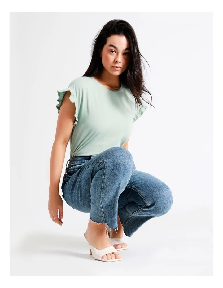Organic Cotton Frill Sleeve T-Shirt In Sage - Image 2