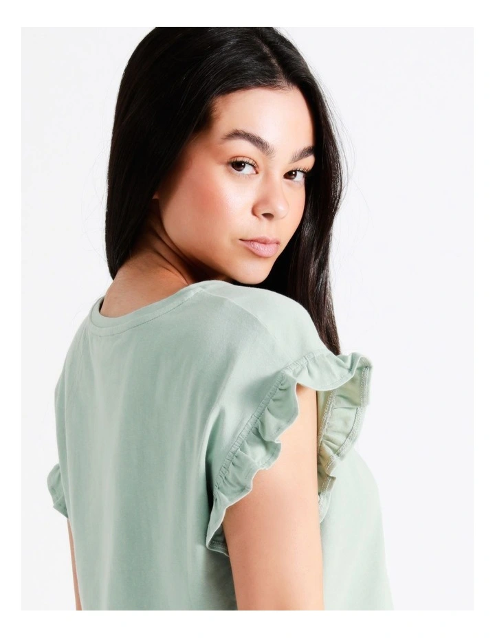 Organic Cotton Frill Sleeve T-Shirt In Sage - Image 3