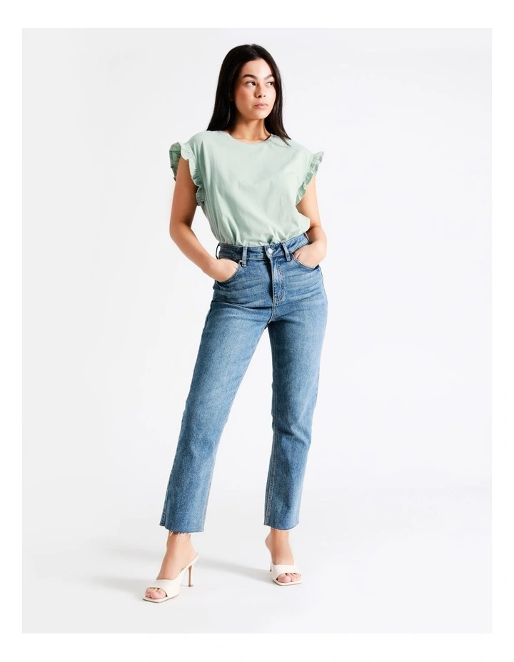 Organic Cotton Frill Sleeve T-Shirt In Sage - Image 5