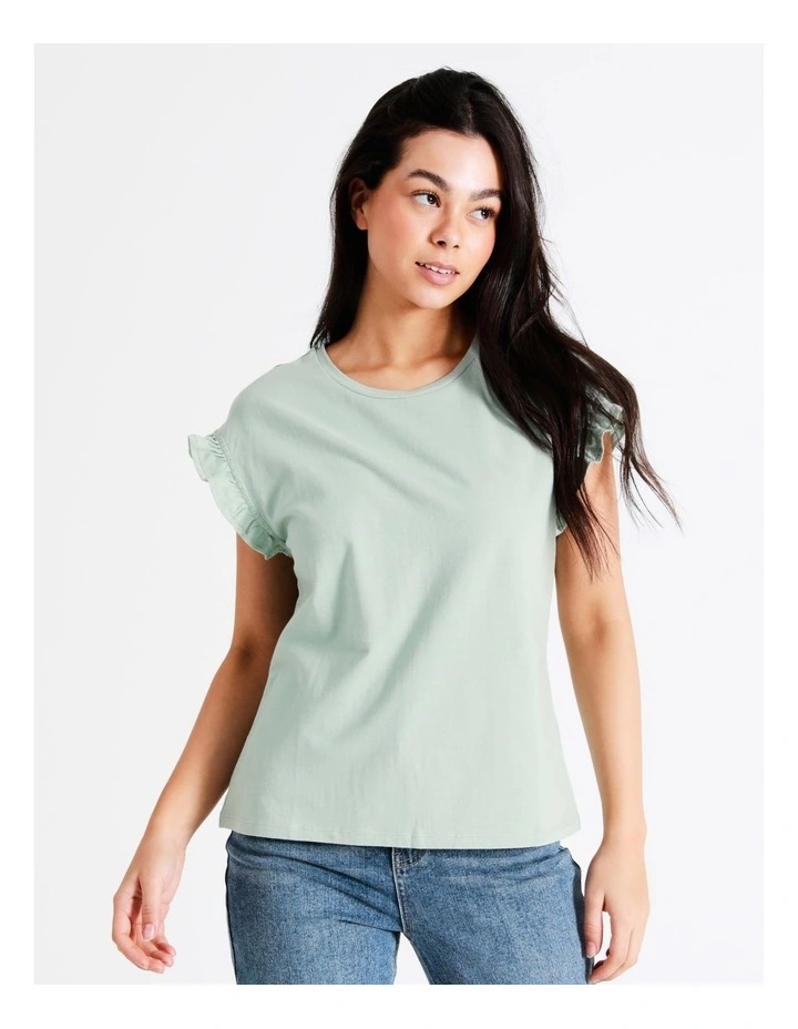 Organic Cotton Frill Sleeve T-Shirt In Sage - Image 6