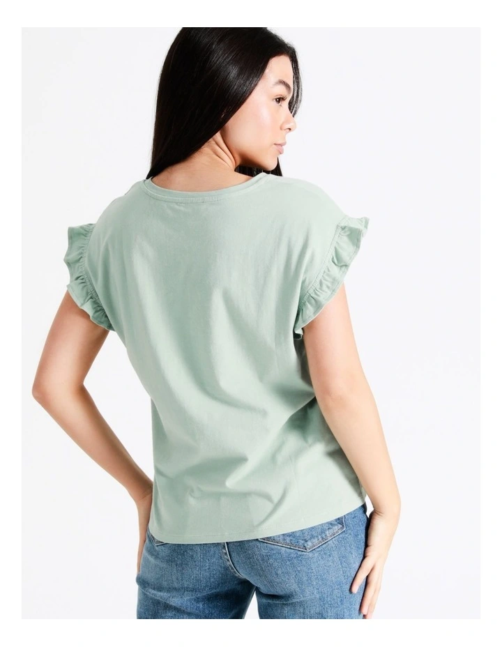 Organic Cotton Frill Sleeve T-Shirt In Sage - Image 7