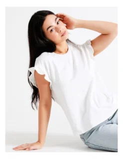 Organic Cotton Frill Sleeve T-Shirt In Cream