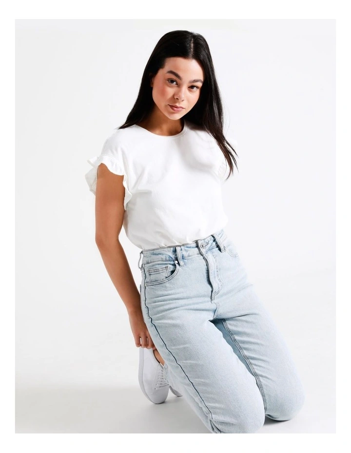 Organic Cotton Frill Sleeve T-Shirt In Cream - Image 2