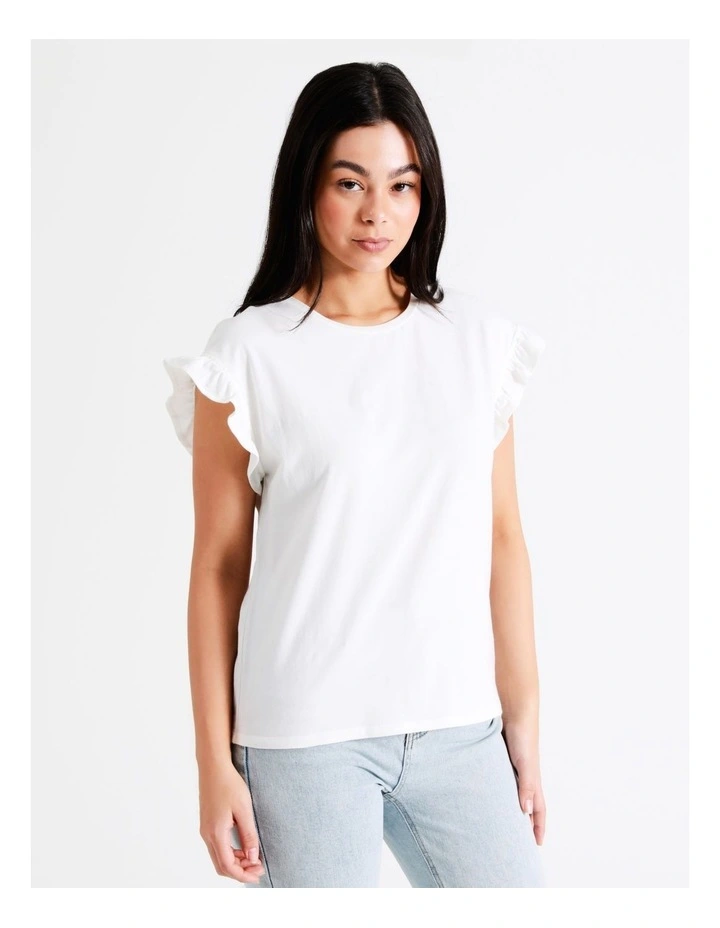 Organic Cotton Frill Sleeve T-Shirt In Cream - Image 3