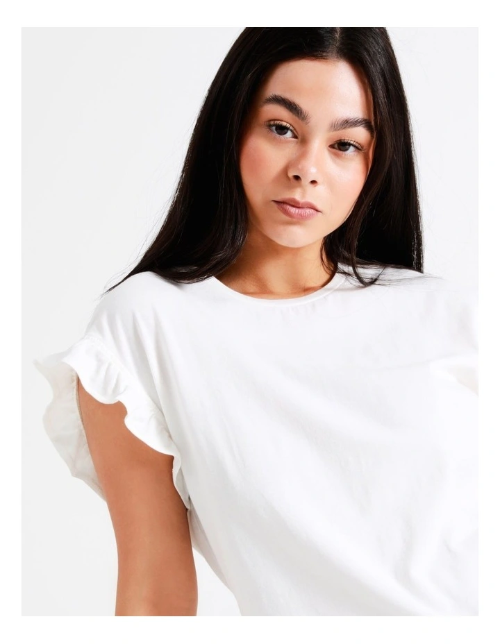 Organic Cotton Frill Sleeve T-Shirt In Cream - Image 5