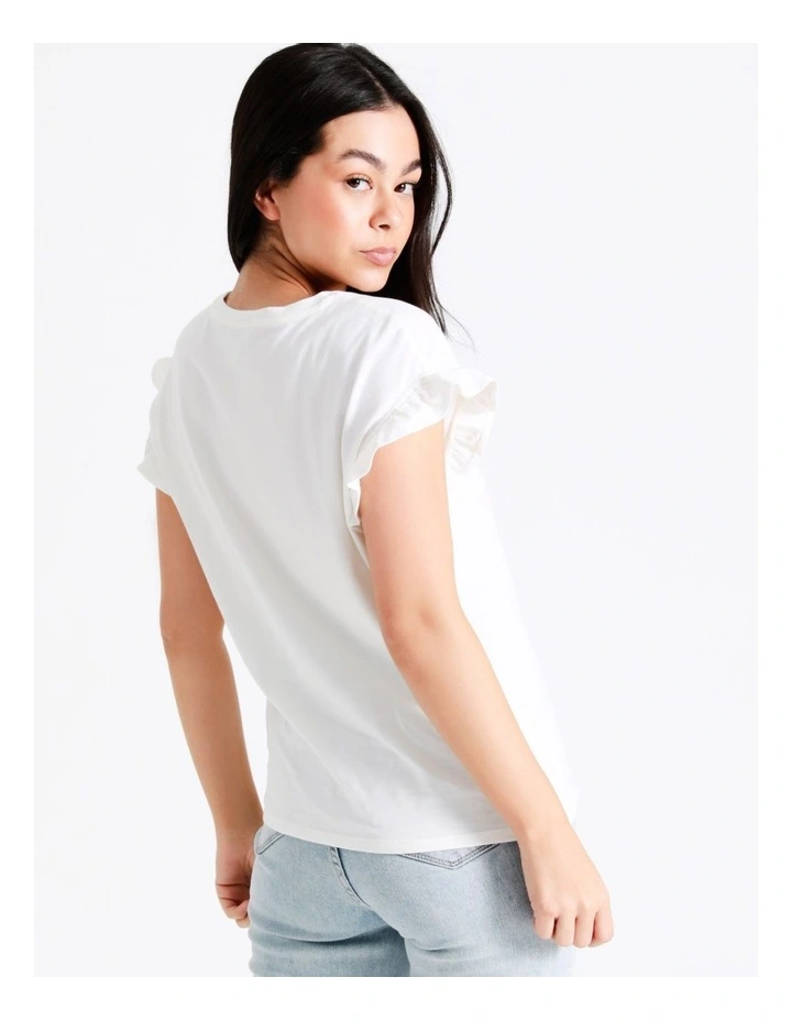 Organic Cotton Frill Sleeve T-Shirt In Cream - Image 7