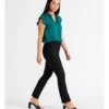 Maya Mid Rise Cropped Organic Blend Cotton Sateen Pants In Black