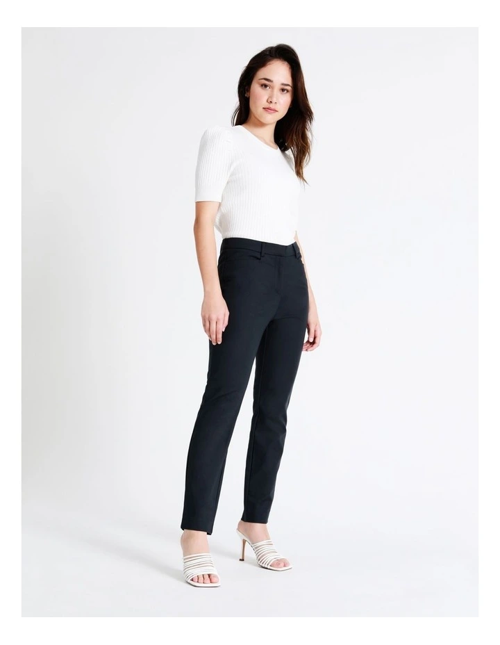 Maya Mid Rise Cropped Organic Blend Cotton Sateen Pants In Navy - Image 3