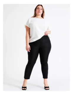 Maya Mid Rise Cropped Organic Blend Cotton Sateen Pants In Black