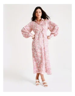 Recycled Satin Maxi Shirt Dress In Pink