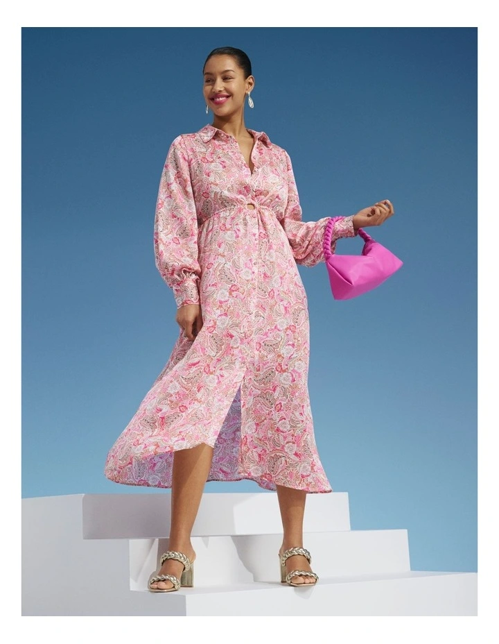 Recycled Satin Maxi Shirt Dress In Pink - Image 2