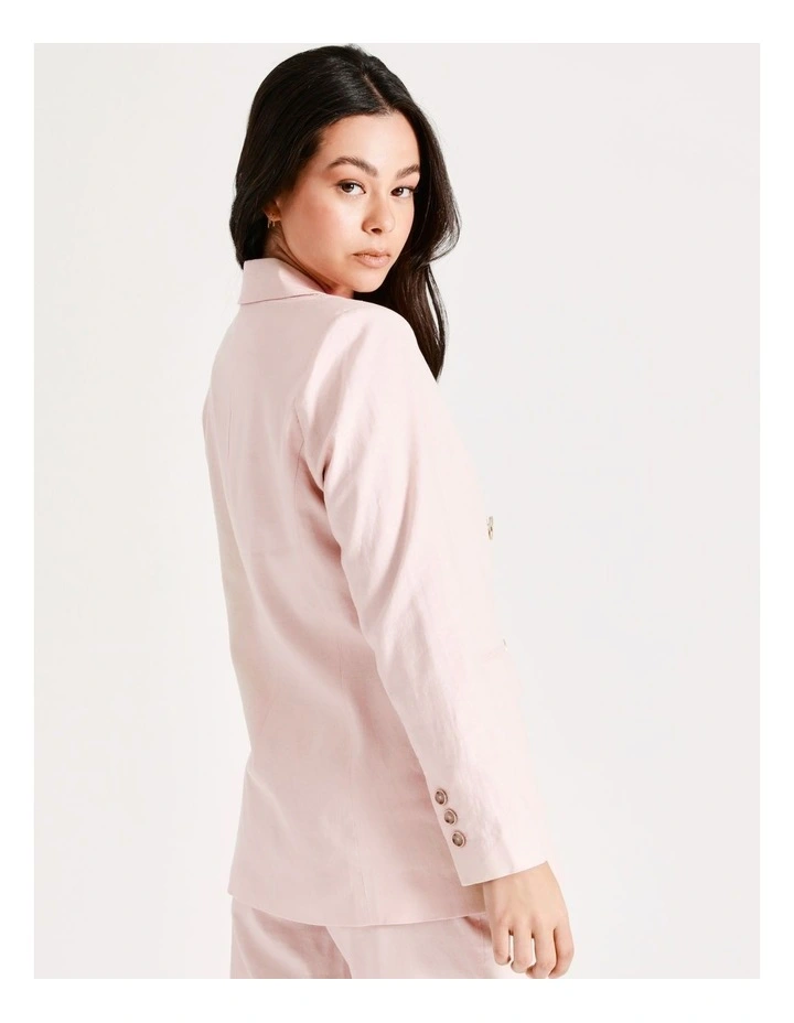 Double Breasted Blazer European Linen Blend In Blush Pink - Image 6