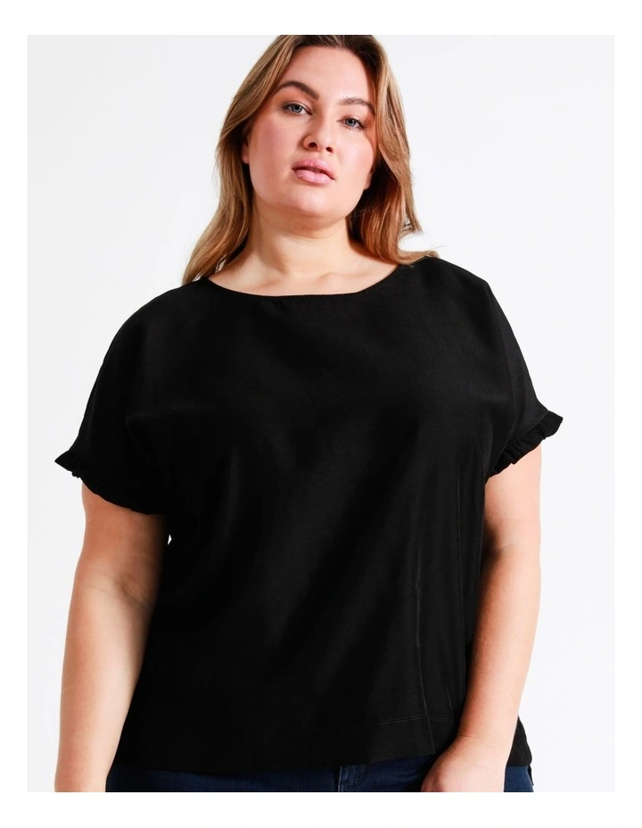 Relaxed Frill Sleeve Top In Black - Image 3
