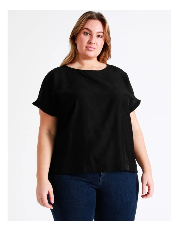 Relaxed Frill Sleeve Top In Black - Image 5