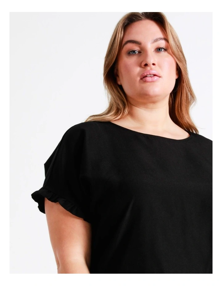 Relaxed Frill Sleeve Top In Black - Image 7