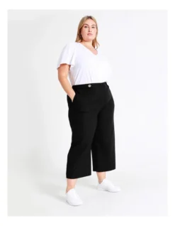 Curve Cropped European Linen Blend Pants In Black