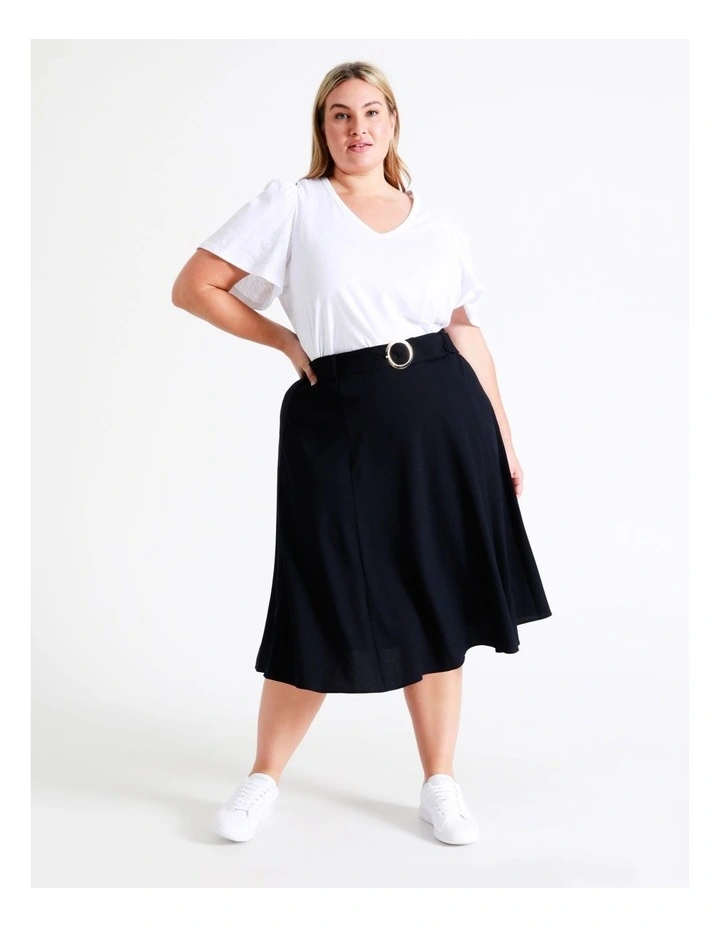 Textured Belt Detail Recycled Midi Skirt In Navy