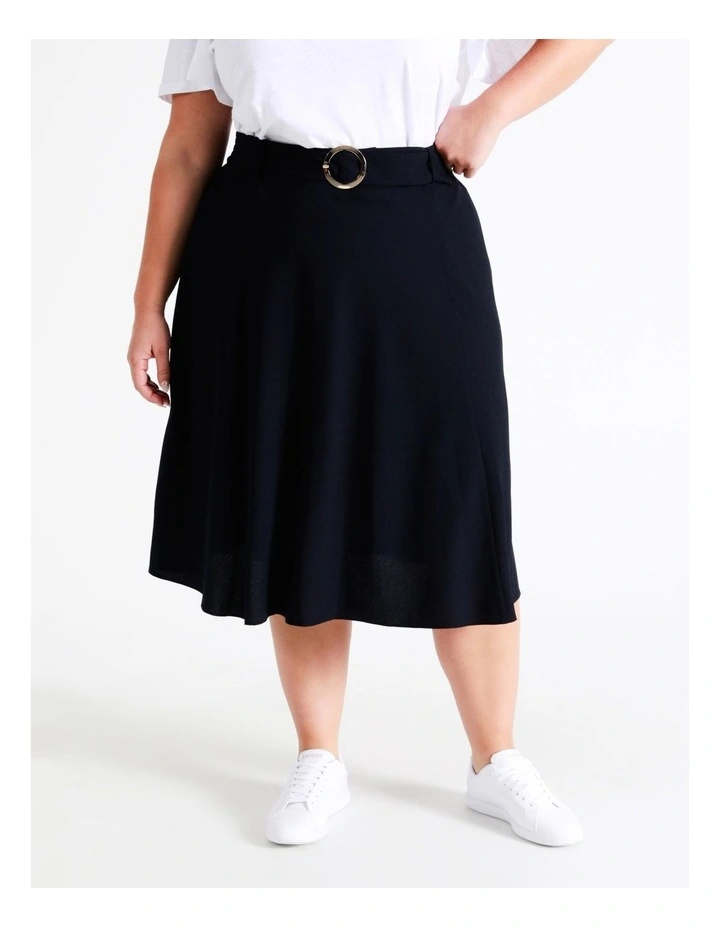 Textured Belt Detail Recycled Midi Skirt In Navy - Image 2