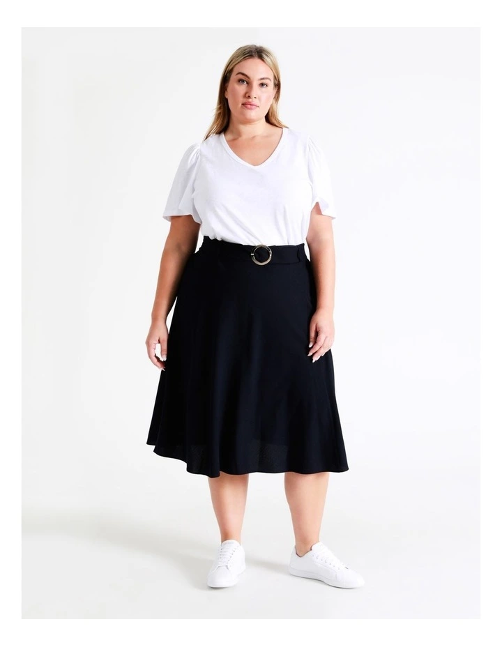 Textured Belt Detail Recycled Midi Skirt In Navy - Image 3