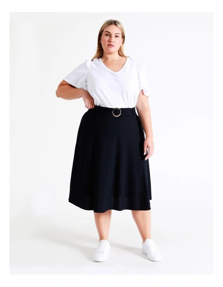 Textured Belt Detail Recycled Midi Skirt In Navy - Image 4