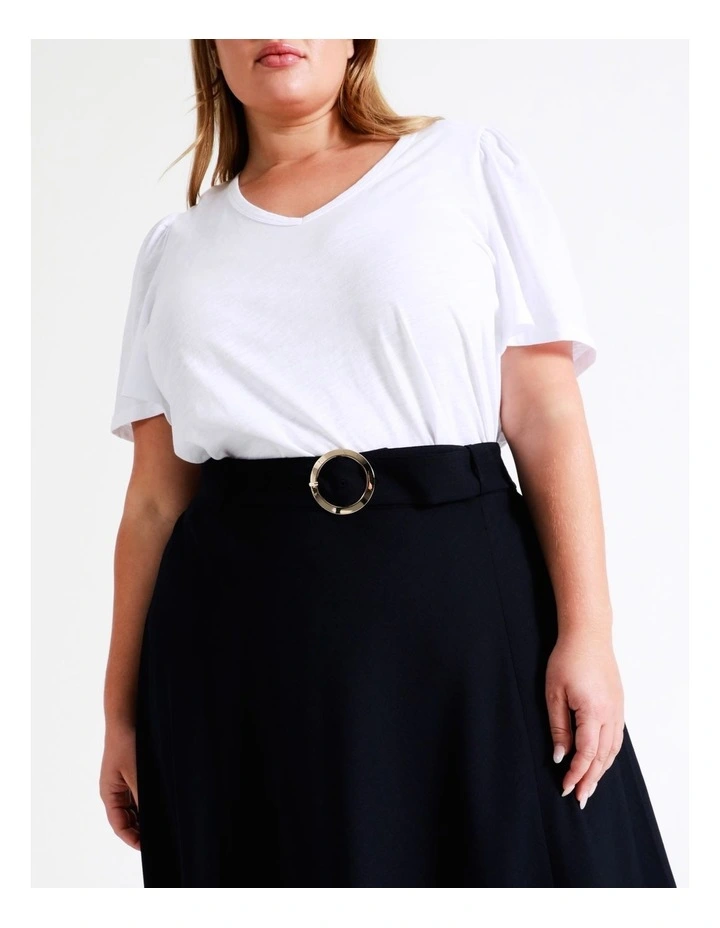 Textured Belt Detail Recycled Midi Skirt In Navy - Image 5