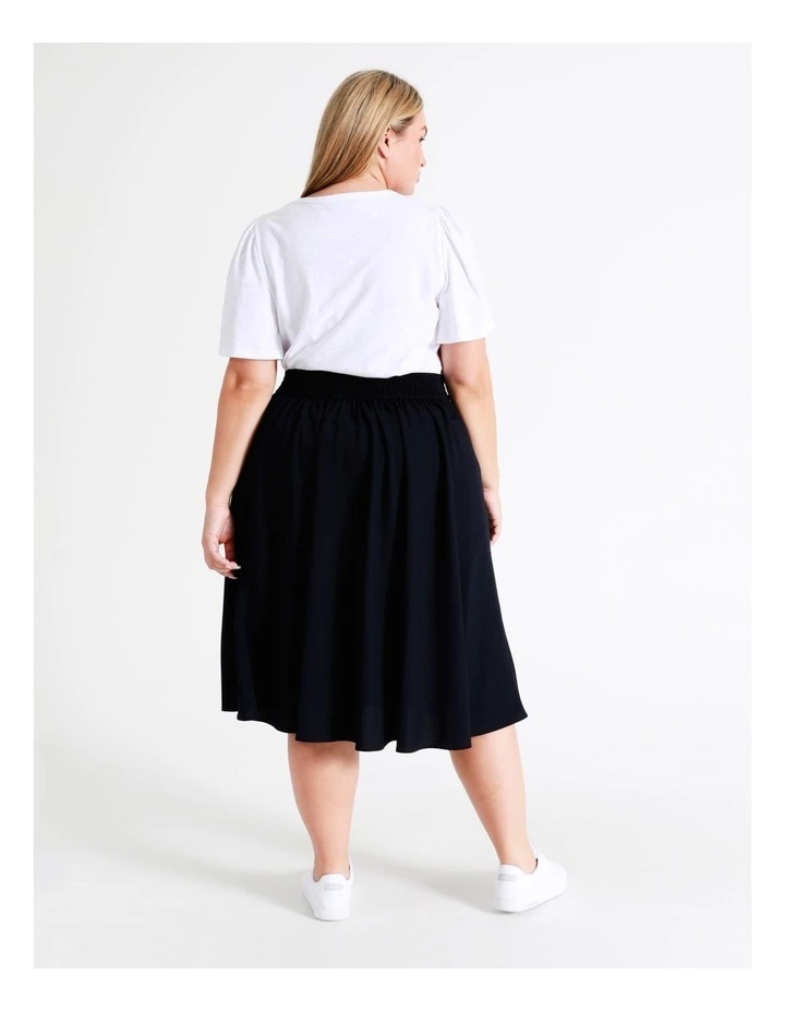 Textured Belt Detail Recycled Midi Skirt In Navy - Image 6