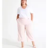 Curve Cropped European Linen Blend Pants In Blush
