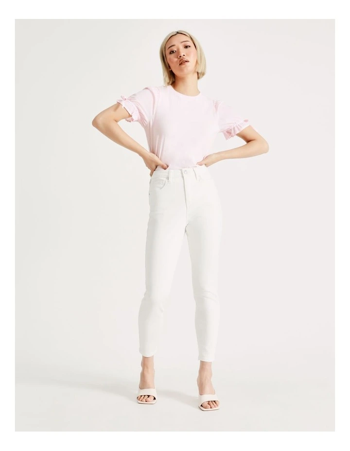 Petite Poplin Puff Sleeve Organic Cotton Blend Tee In Blush