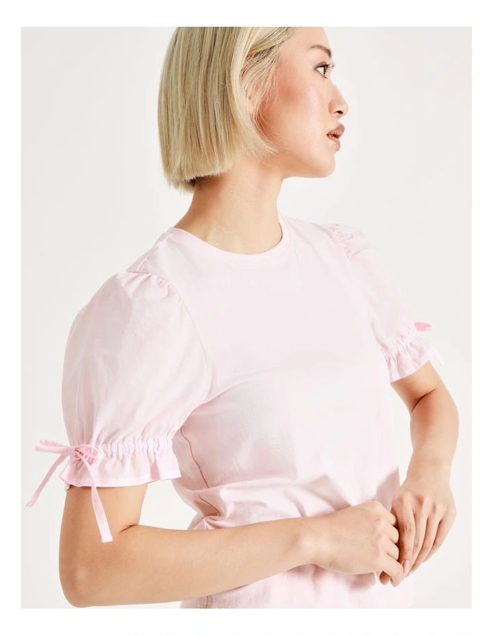 Petite Poplin Puff Sleeve Organic Cotton Blend Tee In Blush - Image 2