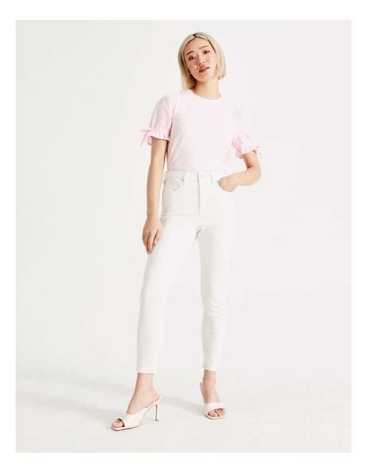 Petite Poplin Puff Sleeve Organic Cotton Blend Tee In Blush - Image 4