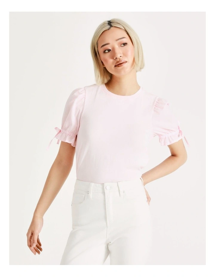 Petite Poplin Puff Sleeve Organic Cotton Blend Tee In Blush - Image 5