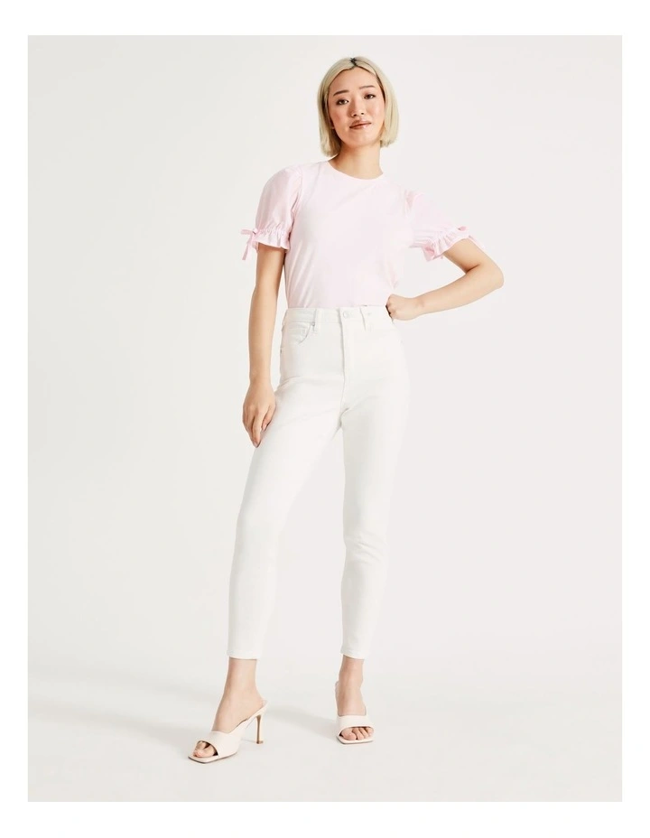 Petite Poplin Puff Sleeve Organic Cotton Blend Tee In Blush - Image 6