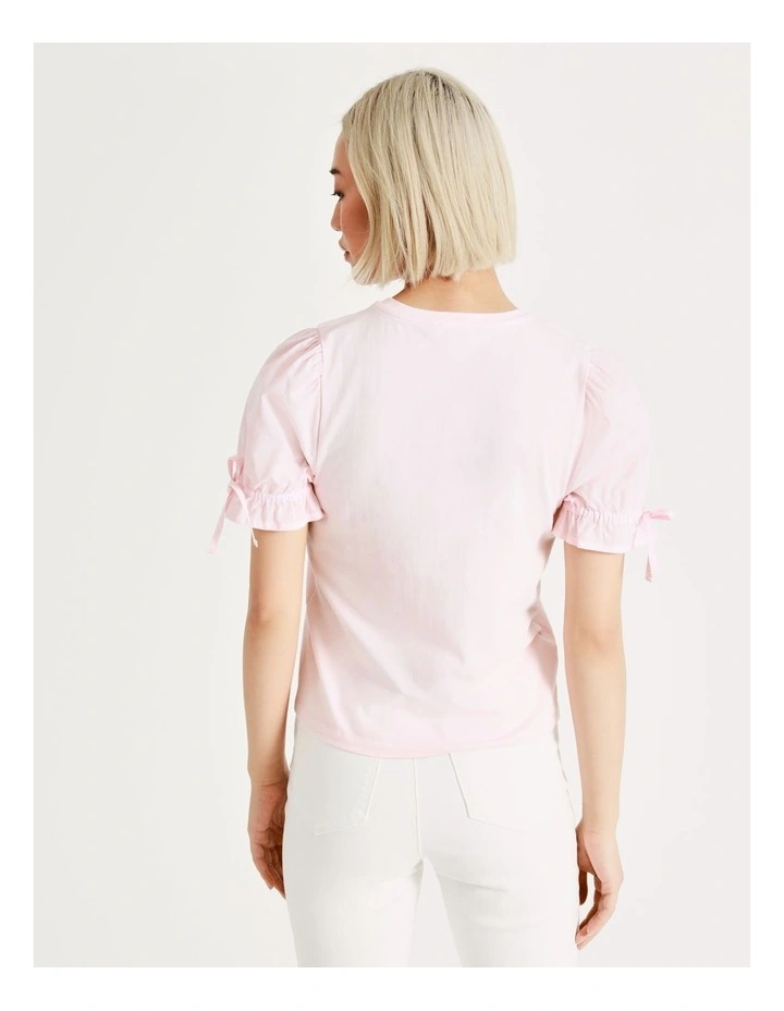 Petite Poplin Puff Sleeve Organic Cotton Blend Tee In Blush - Image 7