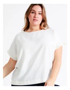 Relaxed Frill Sleeve Top In Cream