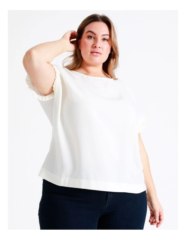 Relaxed Frill Sleeve Top In Cream - Image 3