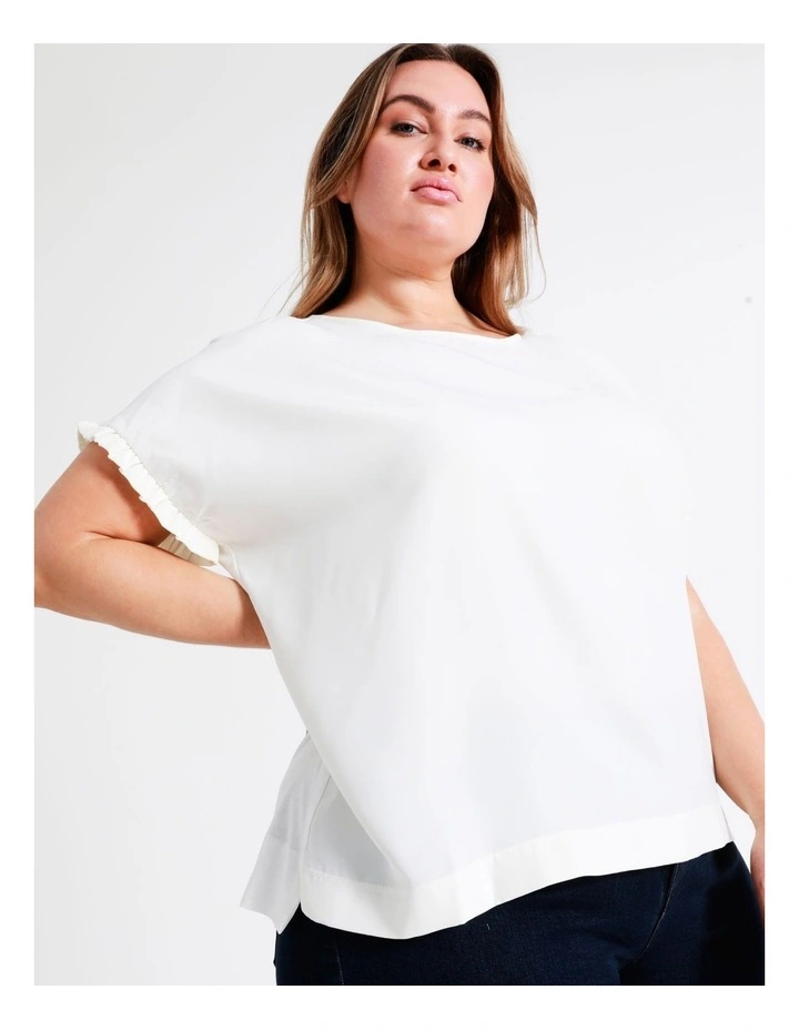 Relaxed Frill Sleeve Top In Cream - Image 4