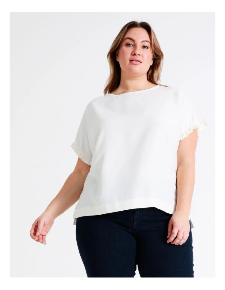 Relaxed Frill Sleeve Top In Cream - Image 6