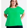 Relaxed Frill Sleeve Top In Green