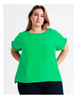 Relaxed Frill Sleeve Top In Green