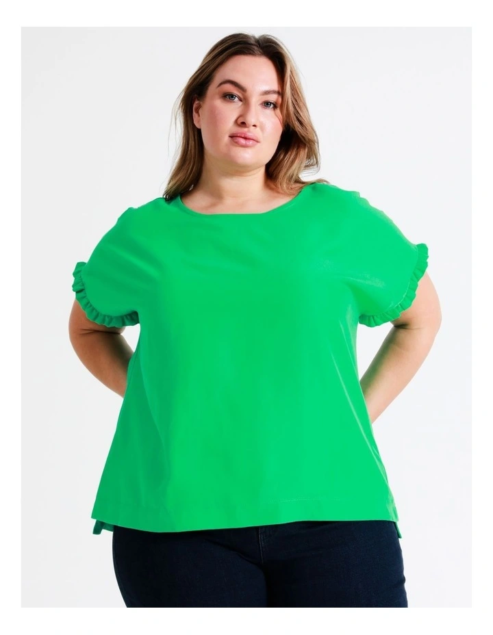 Relaxed Frill Sleeve Top In Green