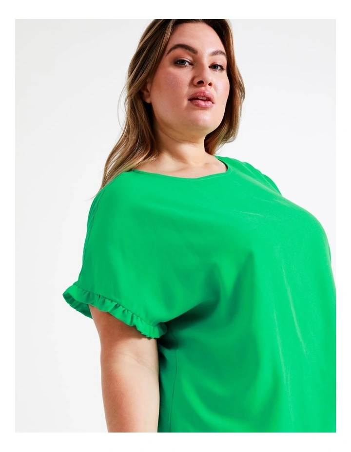 Relaxed Frill Sleeve Top In Green - Image 2