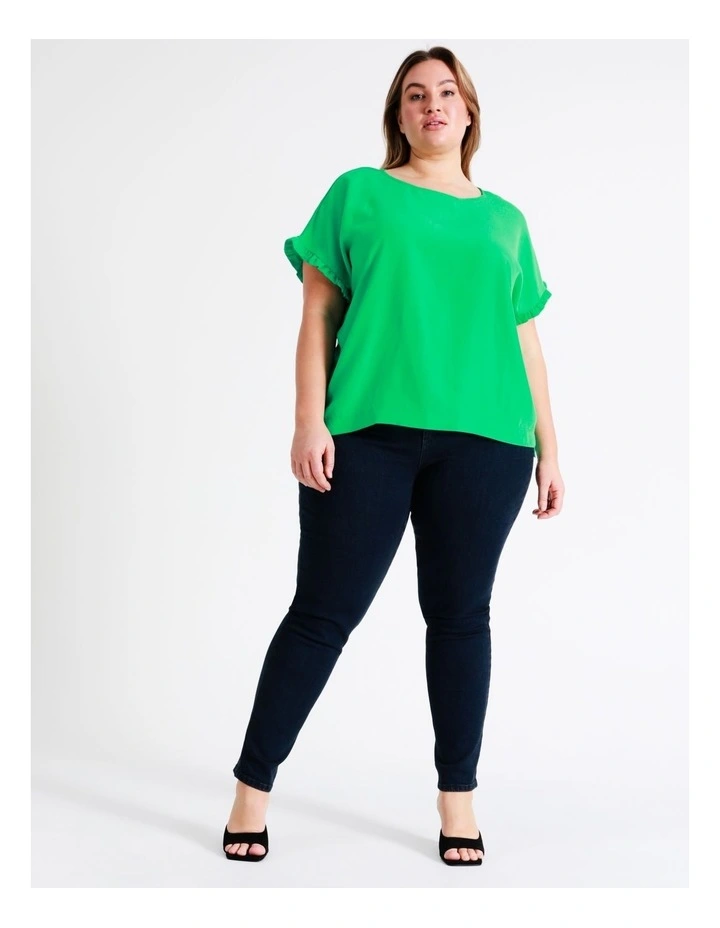 Relaxed Frill Sleeve Top In Green - Image 3