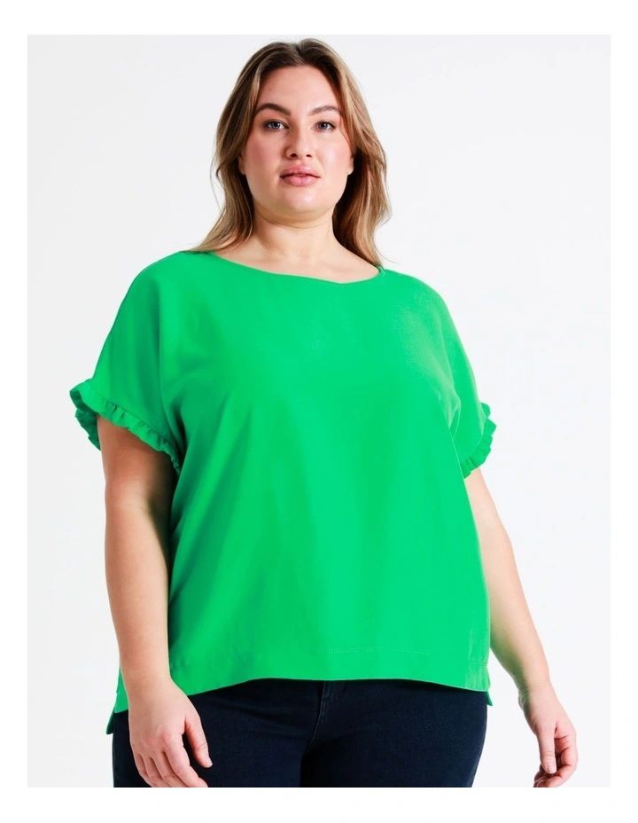 Relaxed Frill Sleeve Top In Green - Image 4