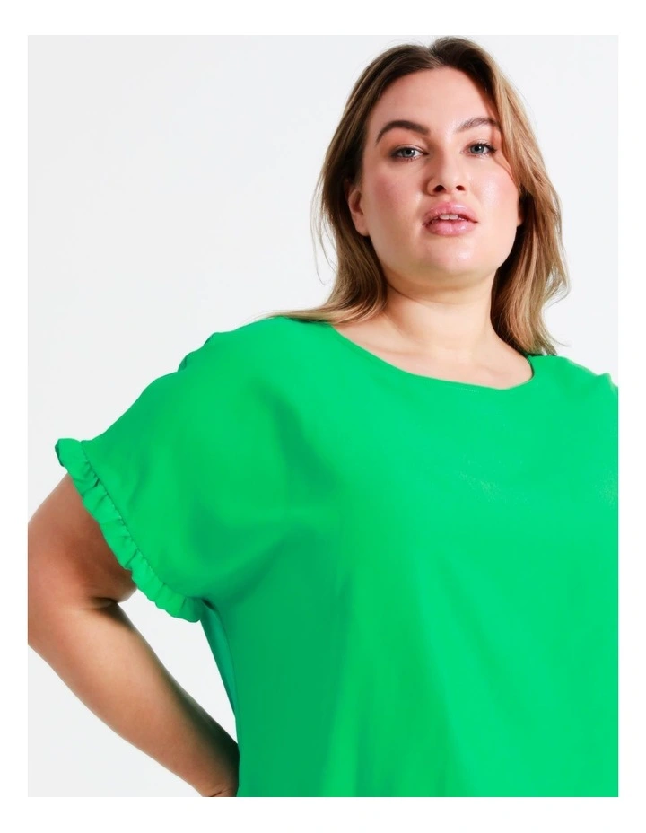 Relaxed Frill Sleeve Top In Green - Image 5