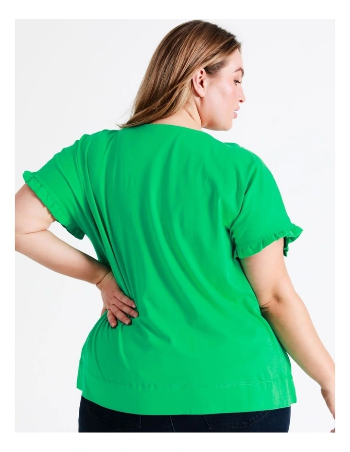 Relaxed Frill Sleeve Top In Green - Image 6