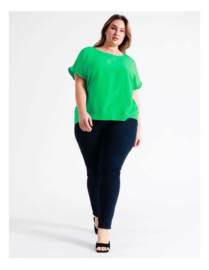 Relaxed Frill Sleeve Top In Green - Image 7