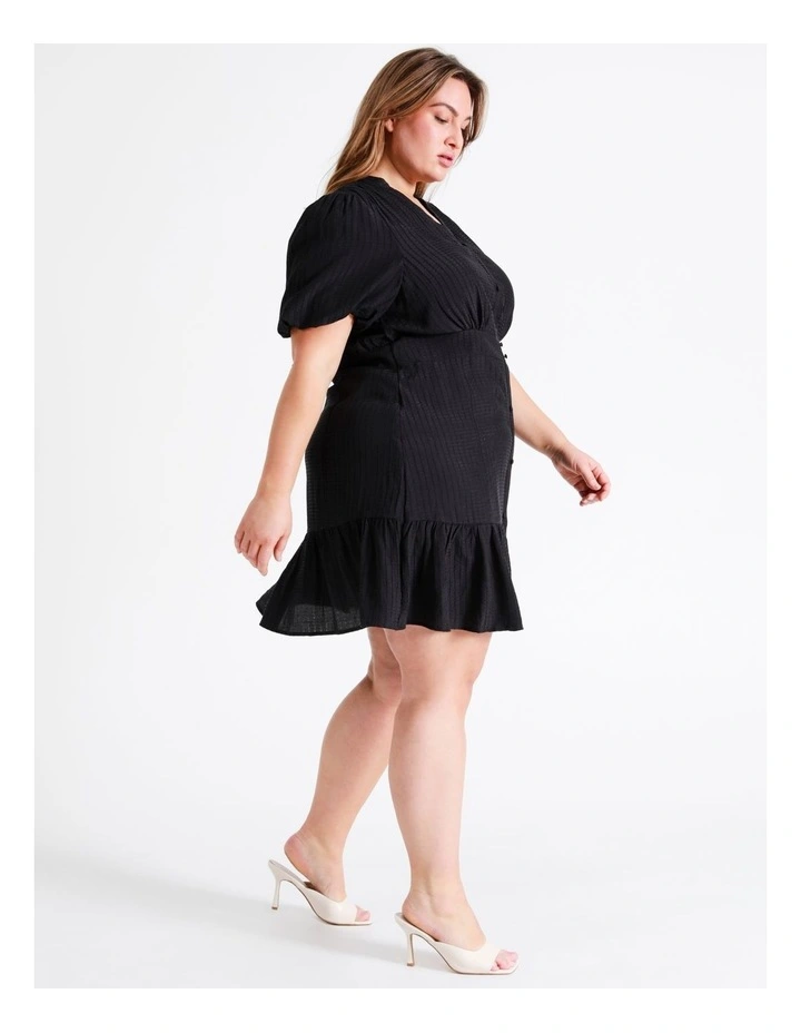 Button Front Puff Sleeve Mini Dress In Navy - Image 5