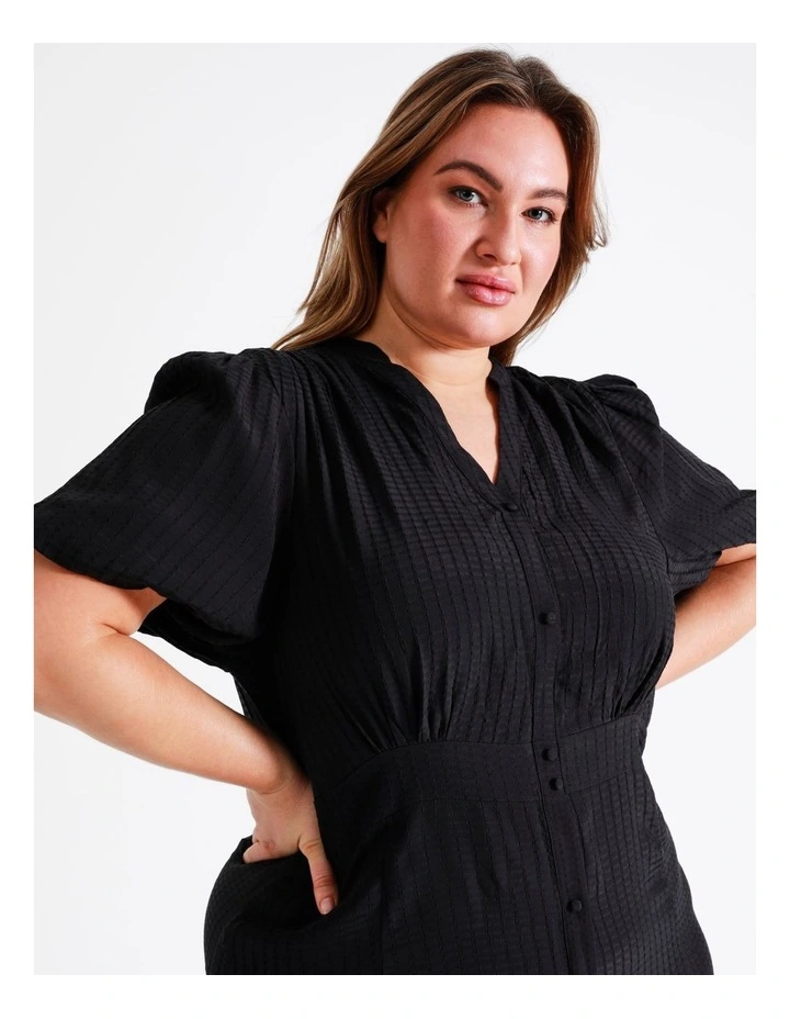 Button Front Puff Sleeve Mini Dress In Navy - Image 6