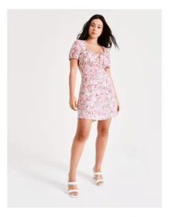 Sweetheart Puff Sleeve Mini Dress In Pink